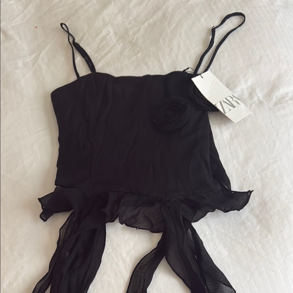 Zara Black textured top with flowers